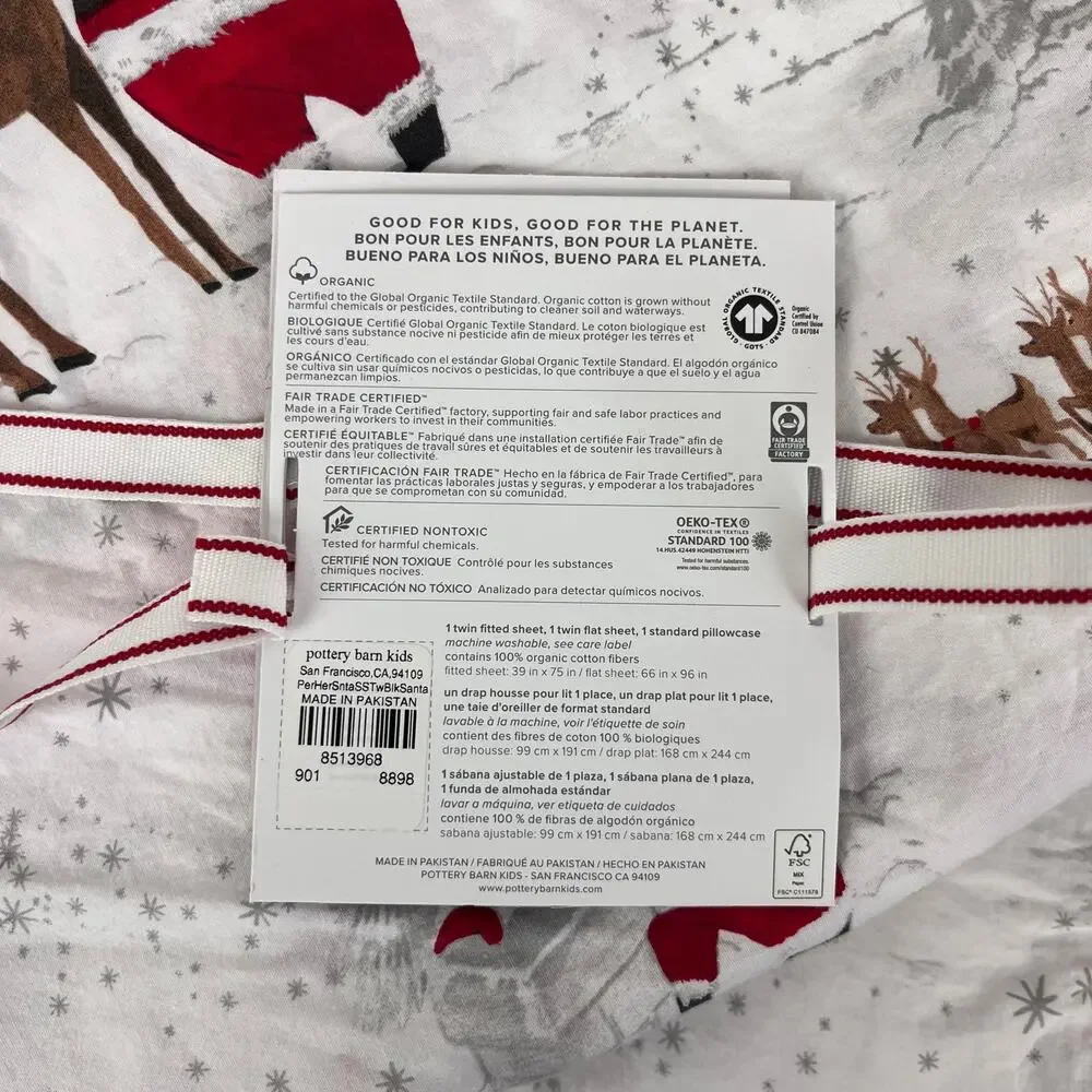 Pottery Barn Kids Heritage Black Santa Organic Twin Size Sheets
